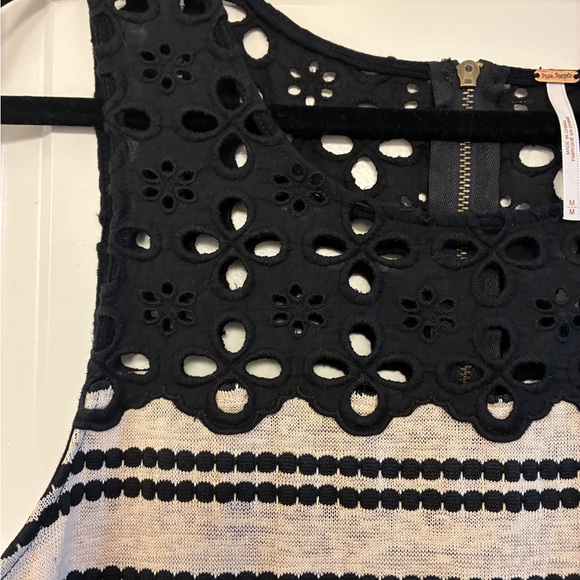 FREE PEOPLE 'Molly's Retro' Peplum Top Black Beige Women’s Size Medium - Picture 7 of 9